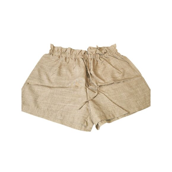 Womens Khaki Paperbag Waist Shorts With Drawstring Tie Large - Picture 2 of 6